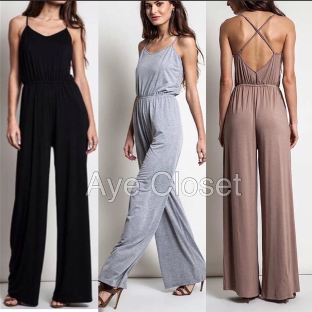 Criss Cross Back Jumpsuit Wide Leg Pants